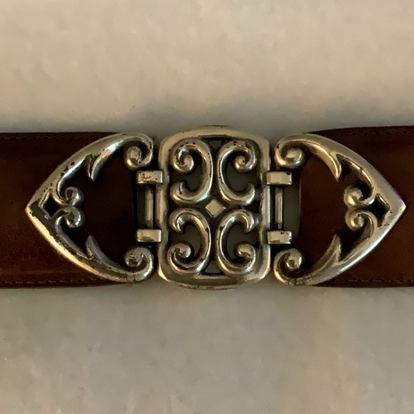 Brighton brown leather belt with silver accents - Picture 4 of 4